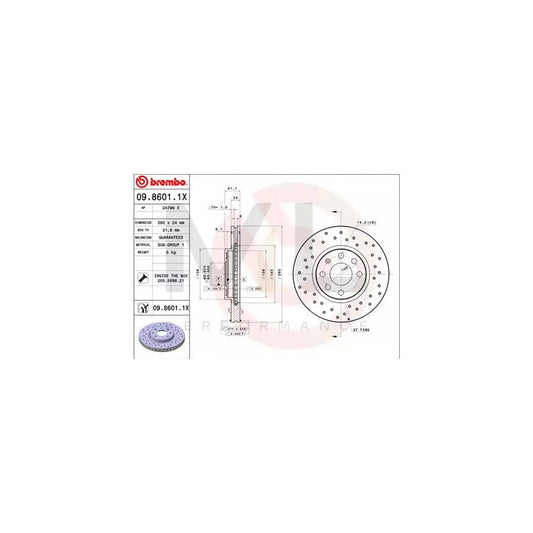 BREMBO XTRA LINE 09.8601.1X Brake Disc Perforated / Vented, Coated, with bolts/screws | ML Performance Car Parts