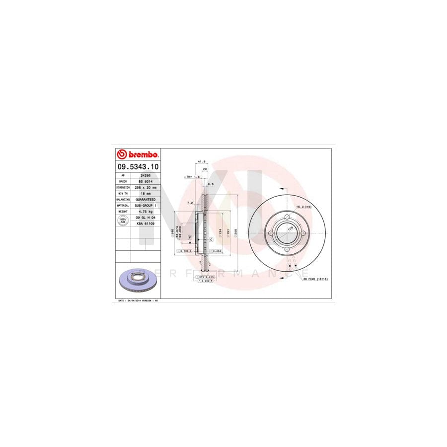 BREMBO 09.5343.10 Brake Disc Internally Vented | ML Performance Car Parts