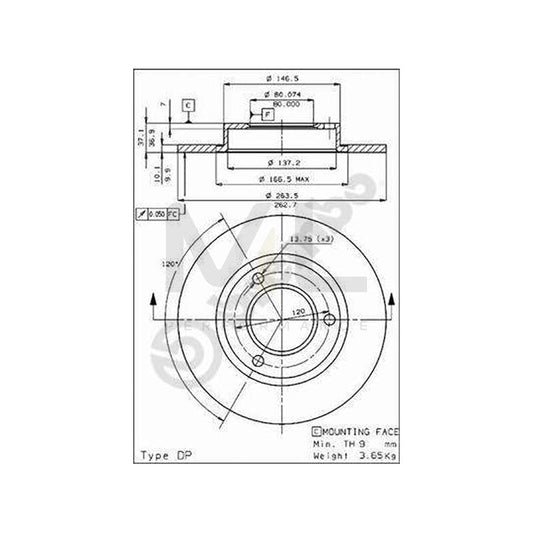 BREMBO 08.3962.09 Brake Disc Solid, without wheel studs | ML Performance Car Parts