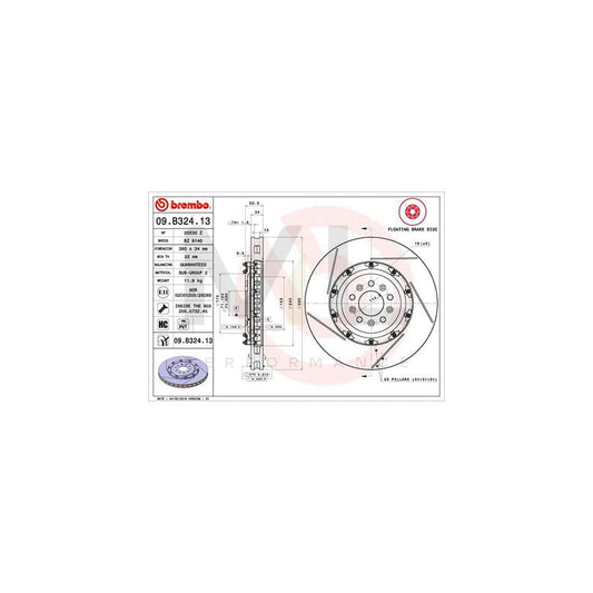 BREMBO TWO-PIECE FLOATING DISCS LINE 09.B324.13 Brake Disc for ASTON MARTIN VANTAGE Internally Vented, Slotted, Two-piece brake disc, Coated, High-carbon, with bolts/screws | ML Performance Car Parts