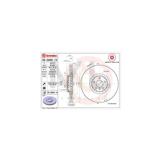 BREMBO 09.D899.13 Brake Disc Internally Vented, Coated, High-carbon, with bolts/screws | ML Performance Car Parts