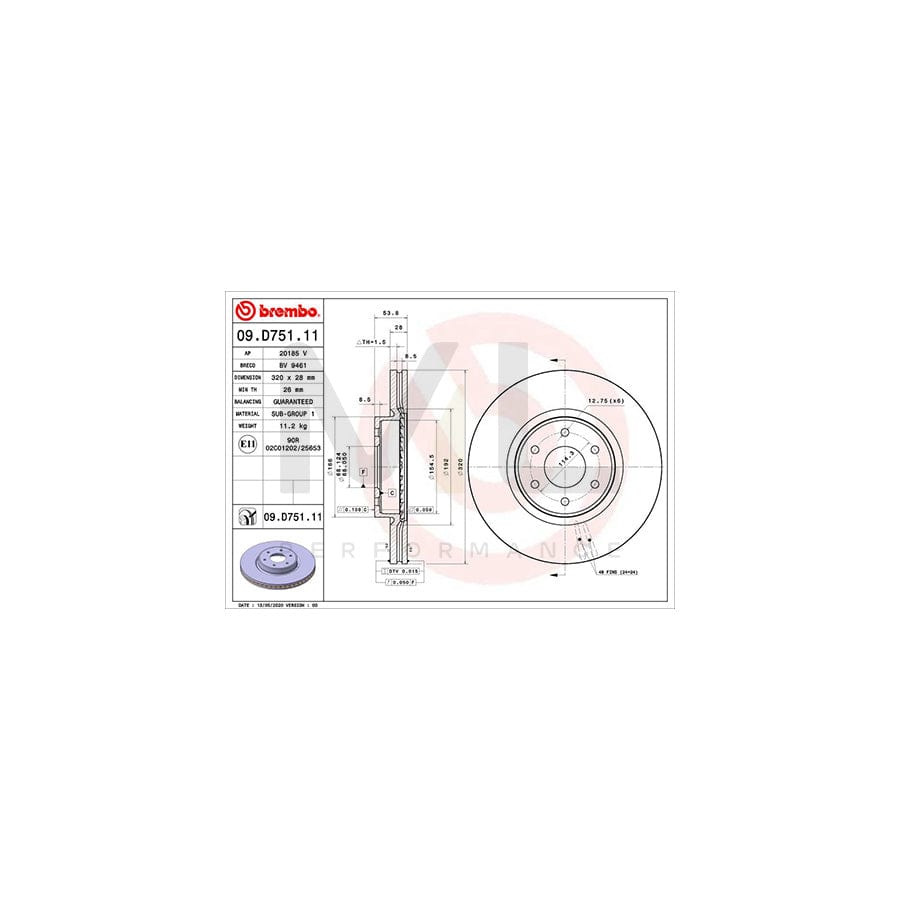 BREMBO 09.D751.11 Brake Disc suitable for MERCEDES-BENZ X-Class Internally Vented, Coated | ML Performance Car Parts