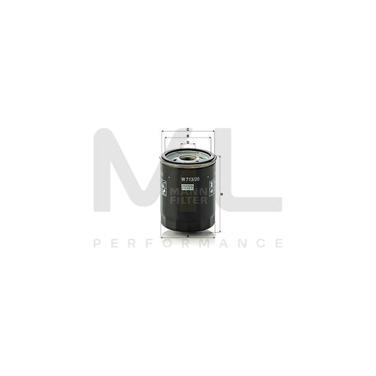 MANN-FILTER W 713/20 Oil Filter for PORSCHE 911 Spin-on Filter, with one anti-return valve | ML Performance Car Parts