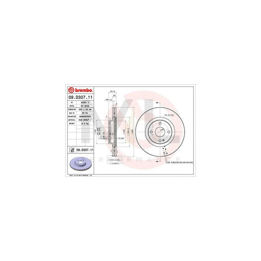 BREMBO 09.D307.11 Brake Disc Internally Vented, Coated | ML Performance Car Parts