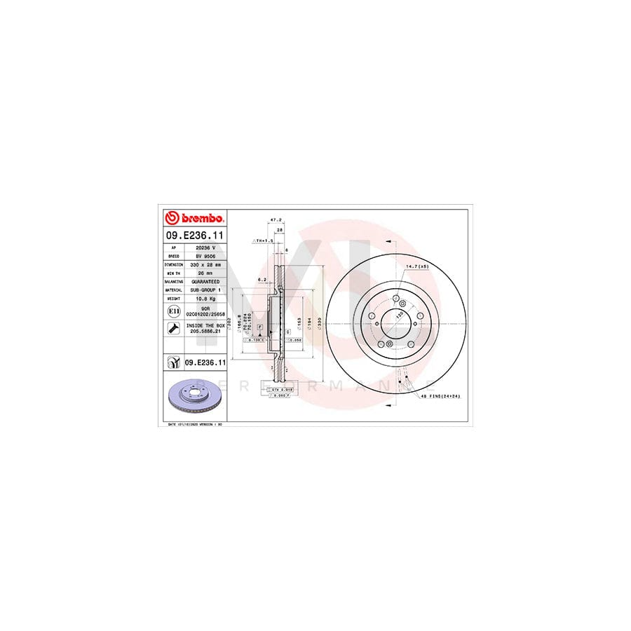 BREMBO 09.E236.11 Brake Disc Internally Vented, Coated, with bolts/screws | ML Performance Car Parts