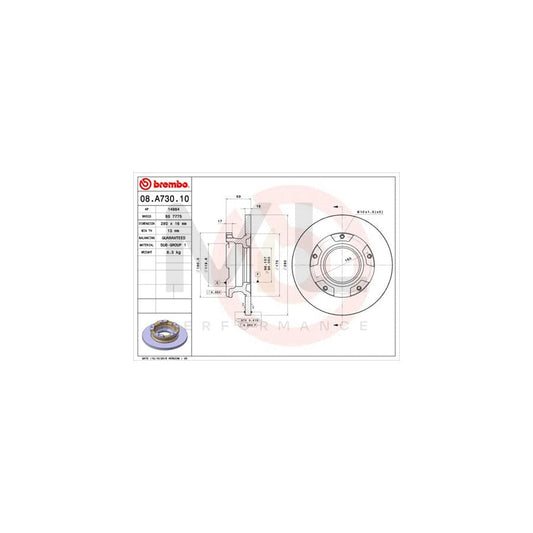BREMBO 08.A730.10 Brake Disc for FORD TRANSIT Solid, without ABS sensor ring | ML Performance Car Parts