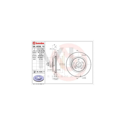 BREMBO 09.A538.10 Brake Disc for SUZUKI Grand Vitara II Off-Road (JT, TE, TD) Internally Vented | ML Performance Car Parts