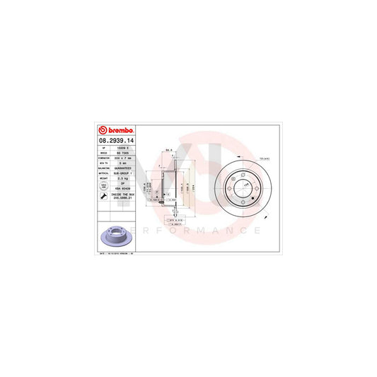 BREMBO 08.2939.14 Brake Disc for CITROEN BX Solid, with bolts/screws | ML Performance Car Parts