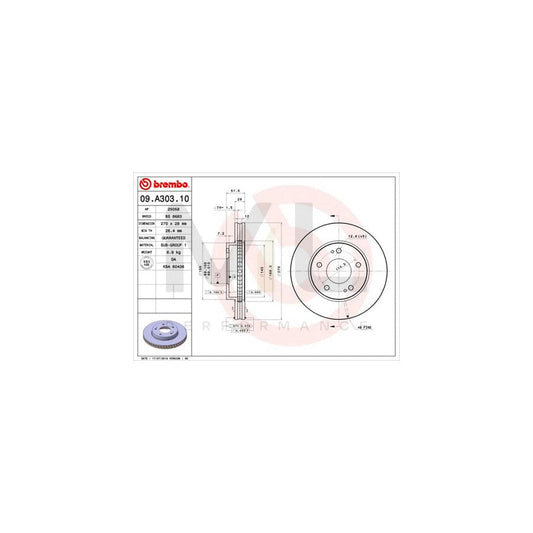 BREMBO 09.A303.10 Brake Disc for MITSUBISHI L 200 Internally Vented | ML Performance Car Parts
