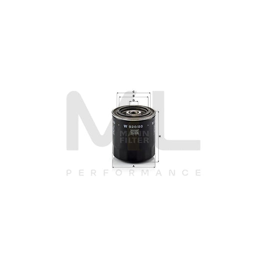 MANN-FILTER W 920/80 Oil Filter Spin-on Filter, with one anti-return valve | ML Performance Car Parts