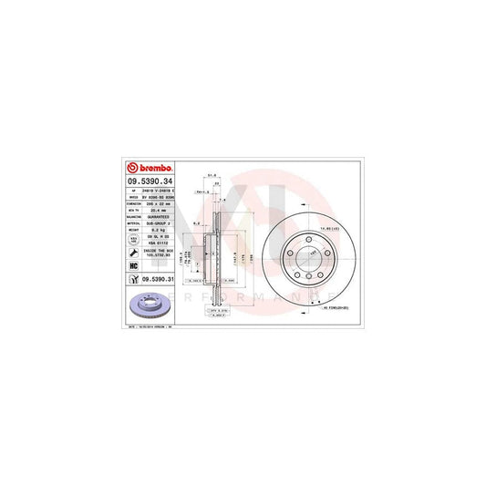 BREMBO 09.5390.34 Brake Disc Internally Vented, High-carbon, with bolts/screws | ML Performance Car Parts