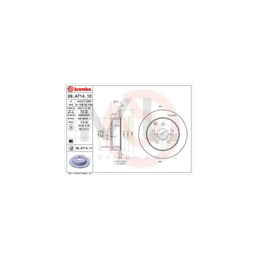 BREMBO COATED DISC LINE 08.A714.11 Brake Disc for TOYOTA AVENSIS Solid, Coated, High-carbon | ML Performance Car Parts