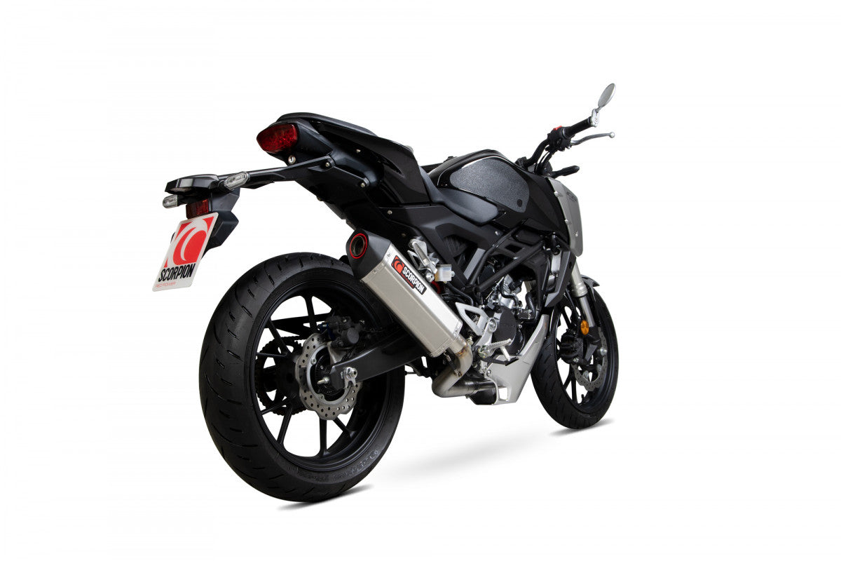Scorpion RHA183SYSSEO Honda CB125 R Serket Parallel Full System - Brushed Stainless Steel Sleeve | ML Performance UK UK