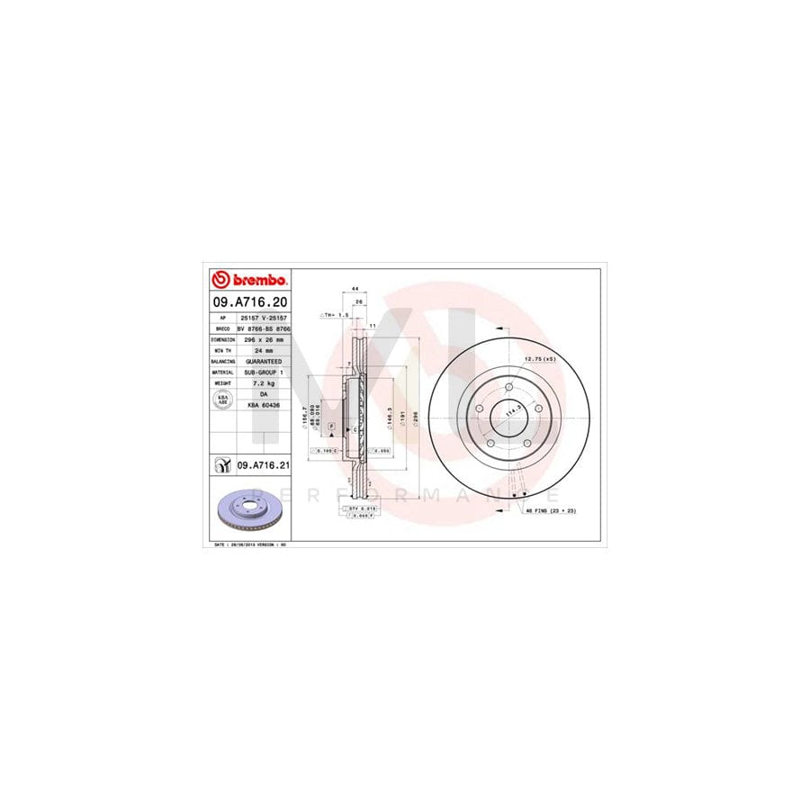 BREMBO COATED DISC LINE 09.A716.21 Brake Disc Internally Vented, Coated | ML Performance Car Parts