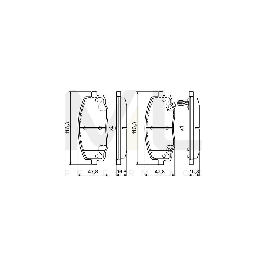 Bosch 0986495377 Brake Pad Set With Acoustic Wear Warning, With Anti-Squeak Plate BP1727 | ML Performance Car Parts