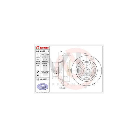 BREMBO COATED DISC LINE 08.A957.11 Brake Disc Solid, Coated, High-carbon, with bolts/screws | ML Performance Car Parts