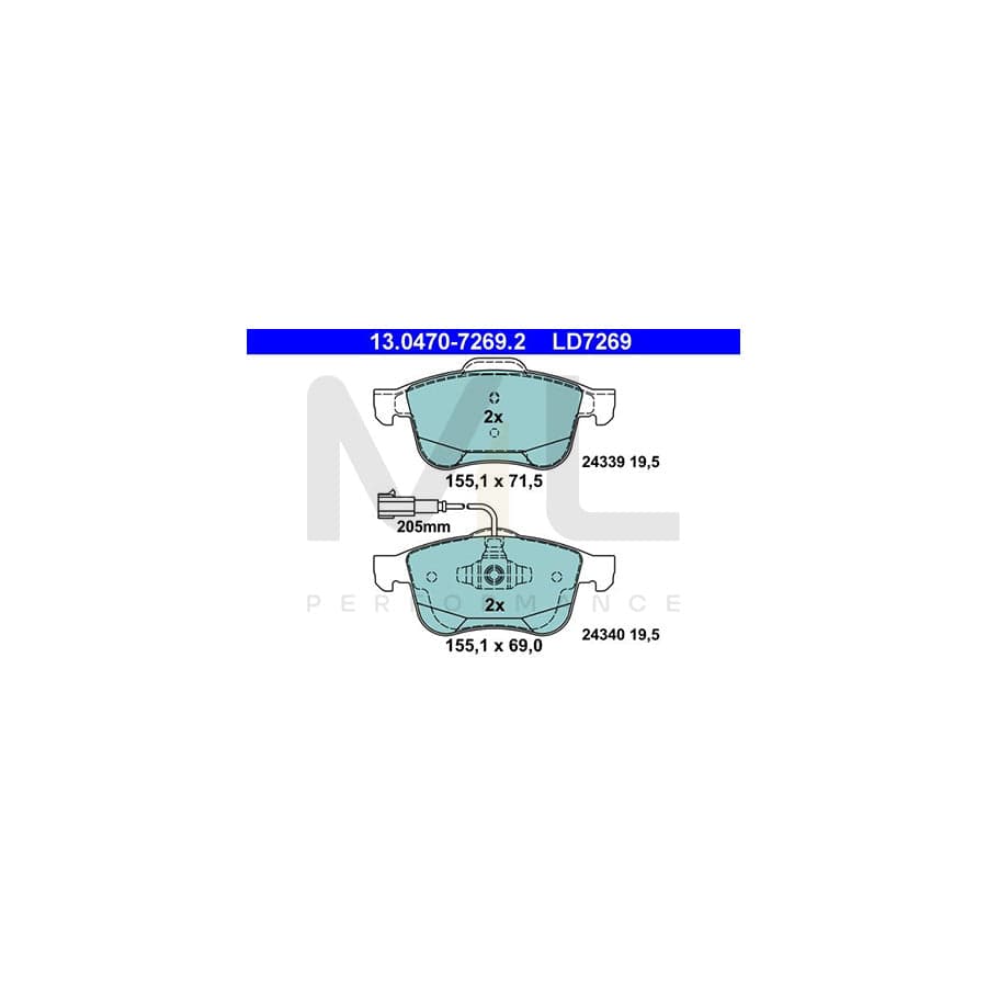 ATE Ceramic 13.0470-7269.2 Brake pad set for ALFA ROMEO GIULIETTA incl. wear warning contact | ML Performance Car Parts