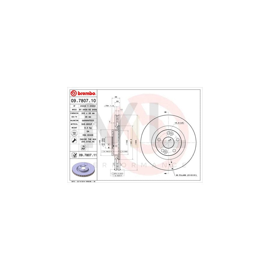 BREMBO 09.7807.10 Brake Disc Internally Vented, with bolts/screws | ML Performance Car Parts