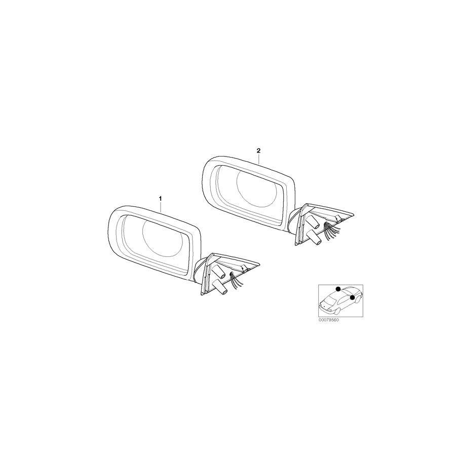 Genuine BMW 51168266465 E38 Exterior Mirror, No Lens, Heated, Left GLANZSCHWARZ (Inc. 750iLP, 725tds & 740d) | ML Performance UK