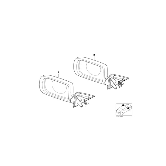 Genuine BMW 51168266465 E38 Exterior Mirror, No Lens, Heated, Left GLANZSCHWARZ (Inc. 750iLP, 725tds & 740d) | ML Performance UK