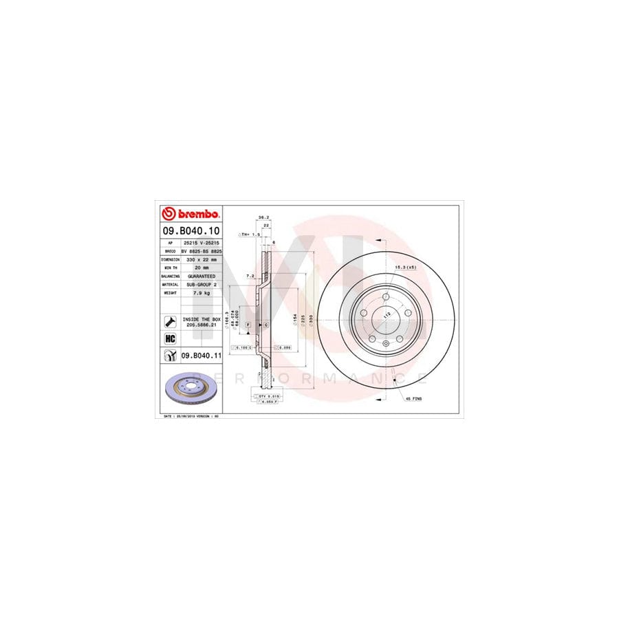 BREMBO 09.B040.10 Brake Disc Internally Vented, High-carbon, with bolts/screws | ML Performance Car Parts