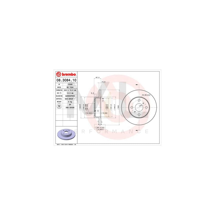 BREMBO 08.3084.10 Brake Disc for TOYOTA COROLLA Solid | ML Performance Car Parts
