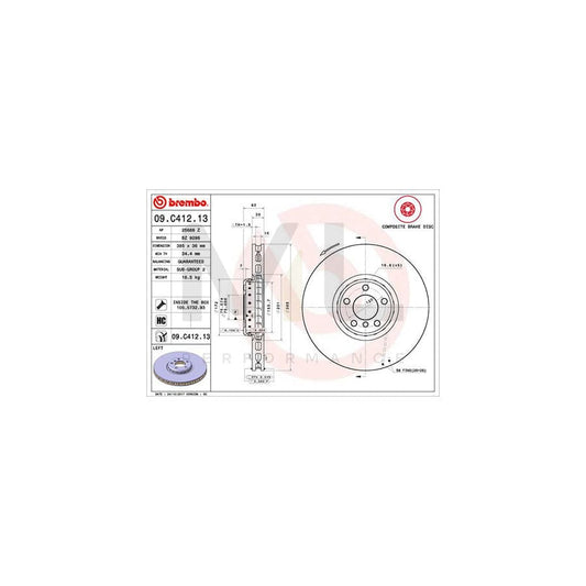 BREMBO TWO-PIECE DISCS LINE 09.C412.13 Brake Disc Internally Vented, Two-piece brake disc, Coated, High-carbon, with bolts/screws | ML Performance Car Parts