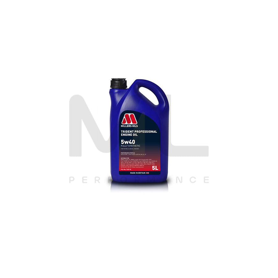 Millers Oils Trident Professional 5W-40 Fully Synthetic Engine Oil 5l | Engine Oil | ML Car Parts UK | ML Performance