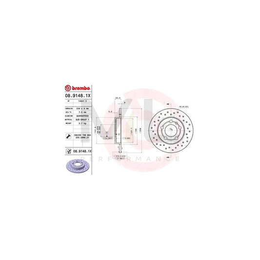 BREMBO XTRA LINE 08.9148.1X Brake Disc Perforated, Solid, Coated, with bolts/screws | ML Performance Car Parts