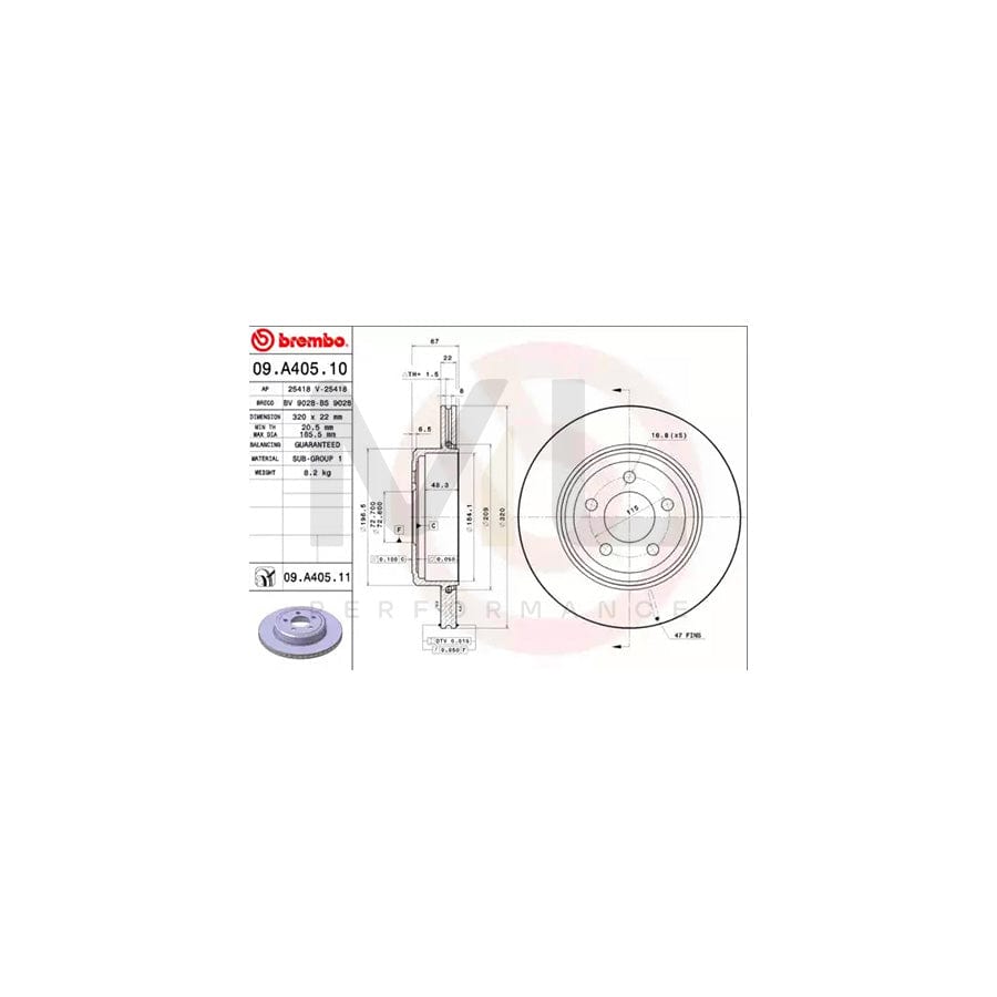 BREMBO 09.A405.10 Brake Disc Internally Vented | ML Performance Car Parts