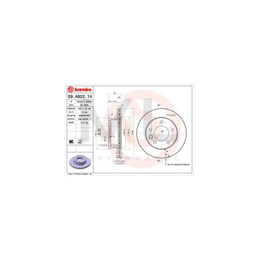 BREMBO 09.A922.14 Brake Disc suitable for MERCEDES-BENZ SPRINTER Internally Vented, High-carbon | ML Performance Car Parts