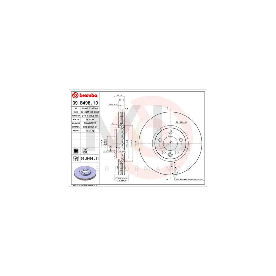 BREMBO 09.B498.10 Brake Disc Internally Vented, High-carbon | ML Performance Car Parts