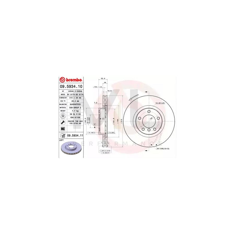 BREMBO COATED DISC LINE 09.5934.11 Brake Disc Internally Vented, Coated, with bolts/screws | ML Performance Car Parts
