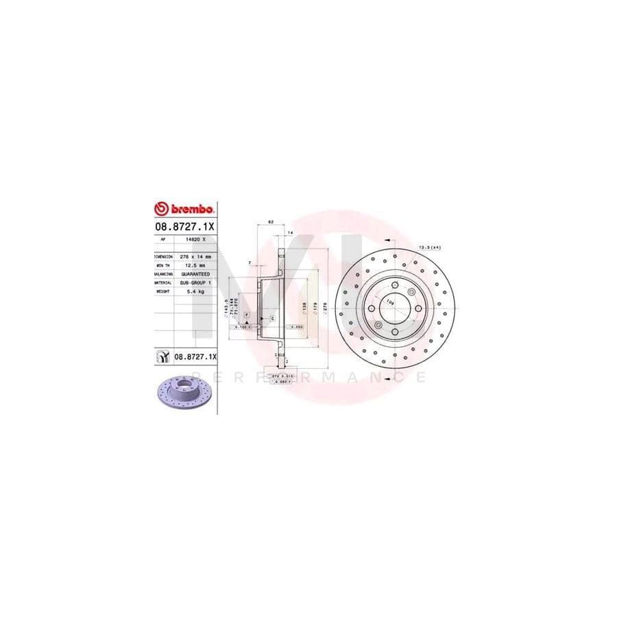BREMBO XTRA LINE 08.8727.1X Brake Disc for CITROEN C5 Perforated, Solid, Coated | ML Performance Car Parts