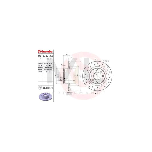 BREMBO XTRA LINE 08.8727.1X Brake Disc for CITROEN C5 Perforated, Solid, Coated | ML Performance Car Parts