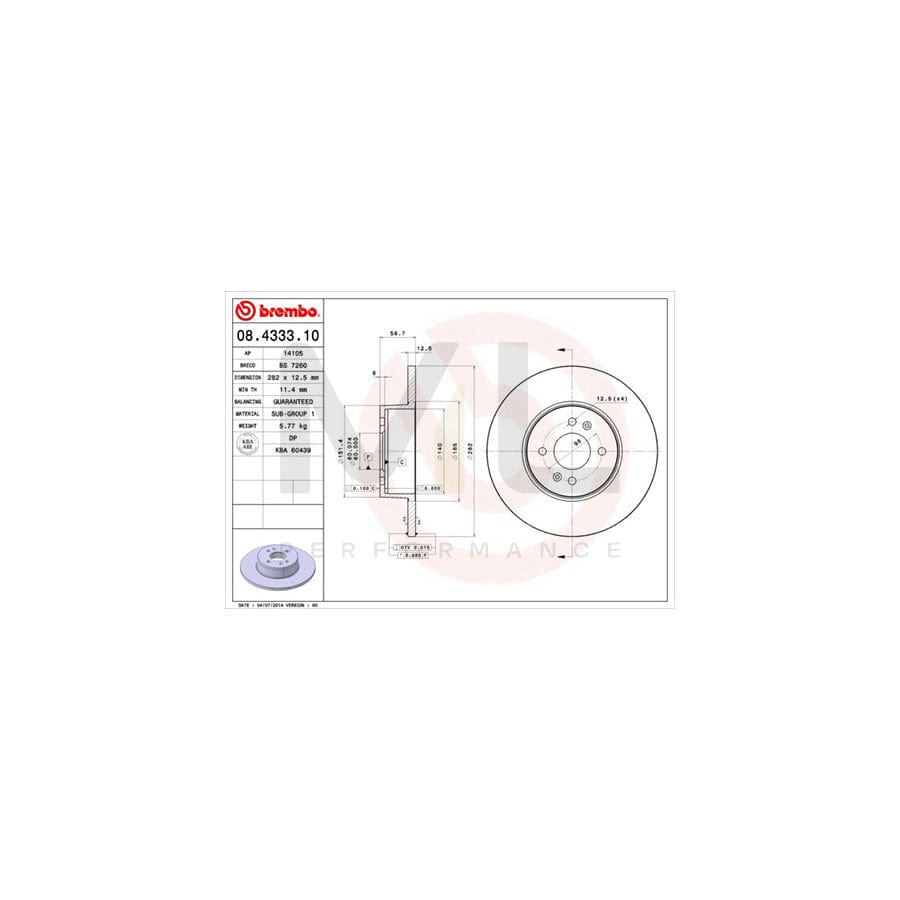 BREMBO 08.4333.10 Brake Disc for MASERATI BITURBO Solid | ML Performance Car Parts