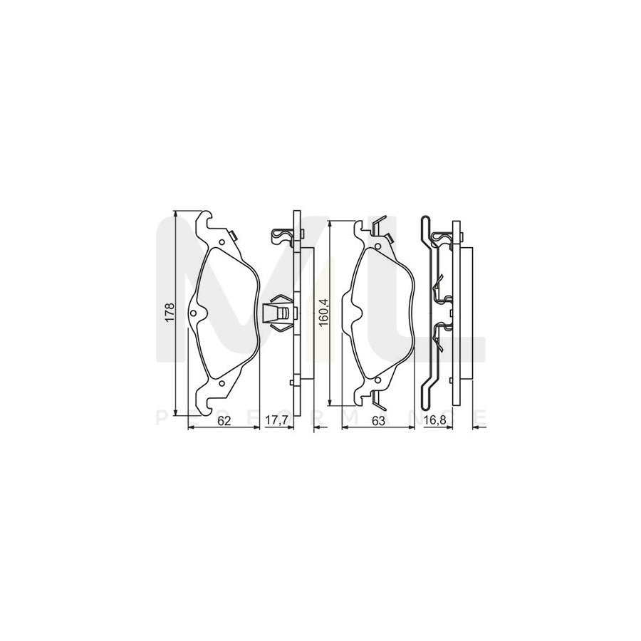 Bosch 0986495223 Brake Pad Set With Acoustic Wear Warning, With Piston Clip BP1521 | ML Performance Car Parts