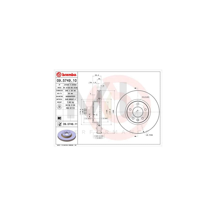 BREMBO COATED DISC LINE 09.5749.11 Brake Disc Internally Vented, Coated, High-carbon | ML Performance Car Parts