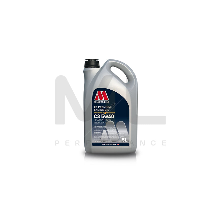 Millers Oils XF Premium C3 5W-40 Fully Synthetic Engine Oil 5l | Engine Oil | ML Car Parts UK | ML Performance