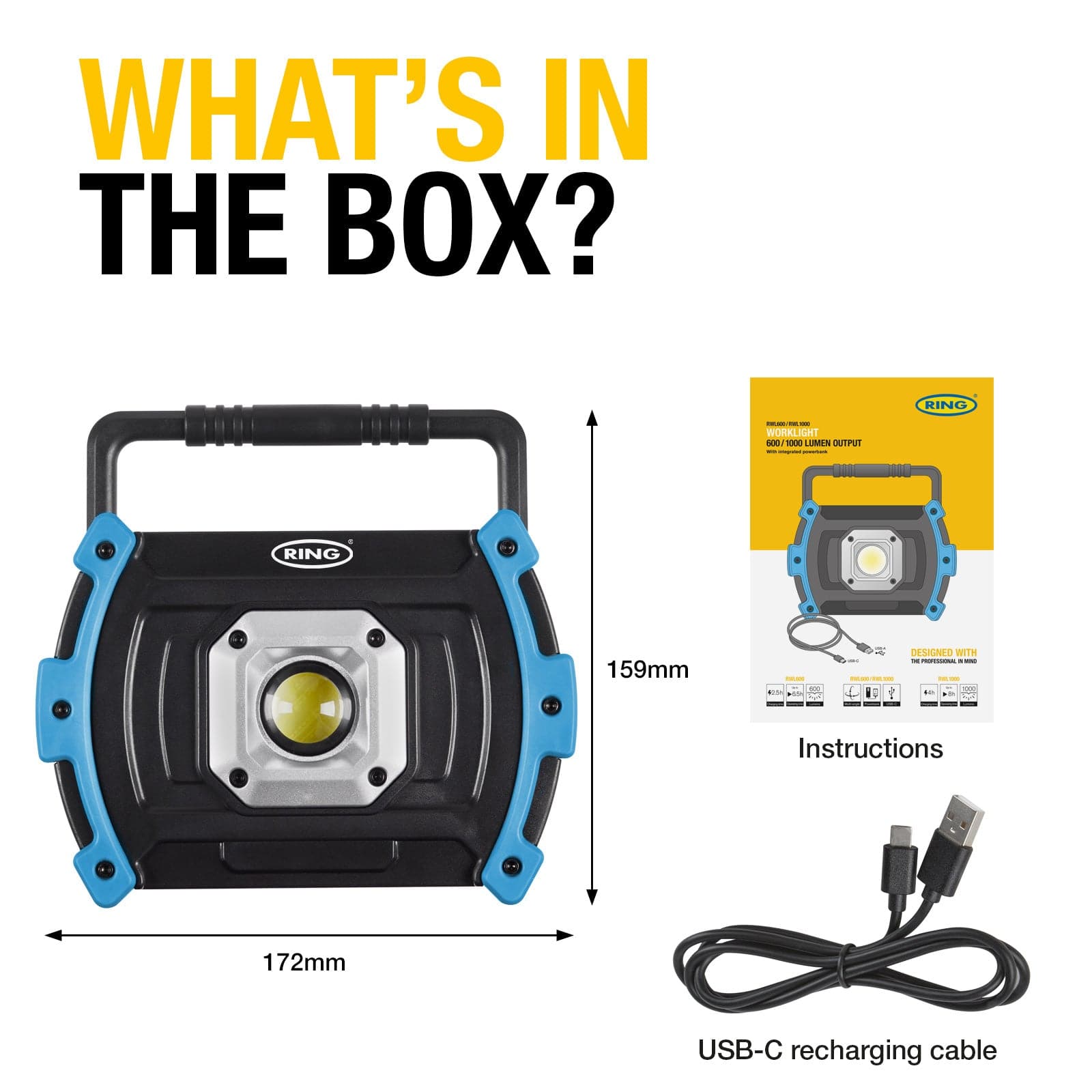 RING RWL600 600lm Rechargeable Worklight (12 units ) | ML Performance