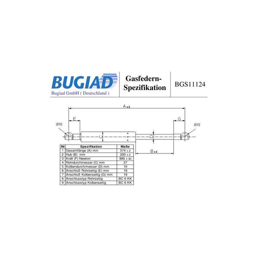 Bugiad BGS11124 Tailgate Strut For Ford Galaxy Mk2 (Wa6) Mpv