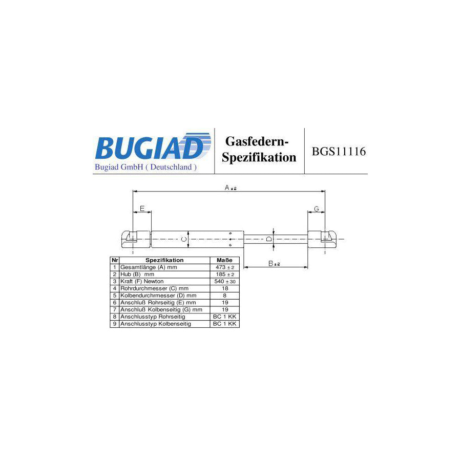 Bugiad BGS11116 Tailgate Strut