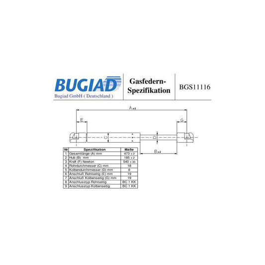 Bugiad BGS11116 Tailgate Strut