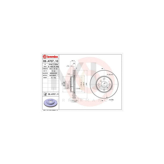 BREMBO 09.A707.10 Brake Disc Internally Vented | ML Performance Car Parts