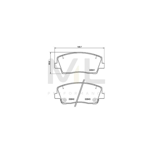 Brembo P 30 108 Brake Pad Set For Kia Stinger With Acoustic Wear Warning, With Anti-Squeak Plate | ML Performance Car Parts