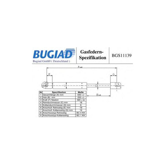 Bugiad BGS11139 Tailgate Strut For Citroën C4 I Picasso (Ud)