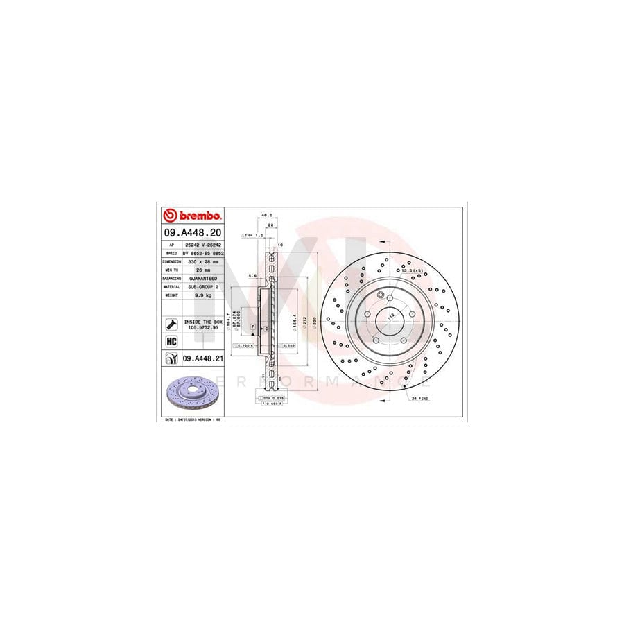 BREMBO 09.A448.20 Brake Disc Perforated / Vented, High-carbon, with bolts/screws | ML Performance Car Parts