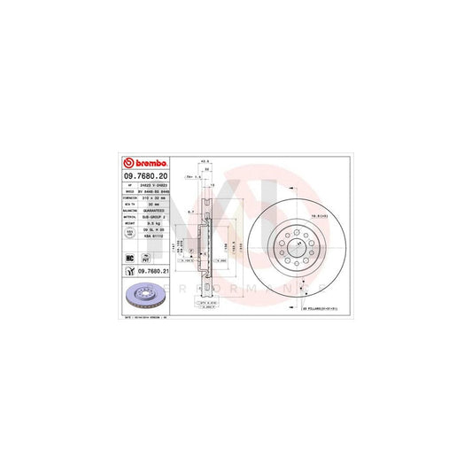 BREMBO 09.7680.20 Brake Disc Internally Vented, High-carbon | ML Performance Car Parts