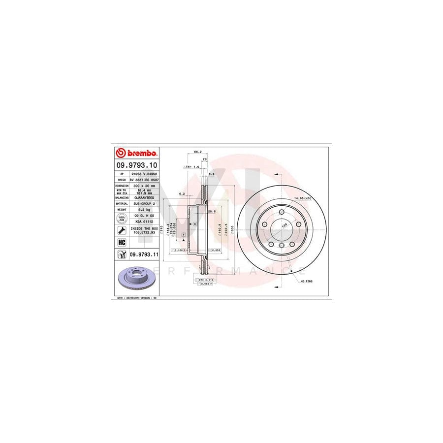BREMBO 09.9793.10 Brake Disc Internally Vented, High-carbon, with bolts/screws | ML Performance Car Parts