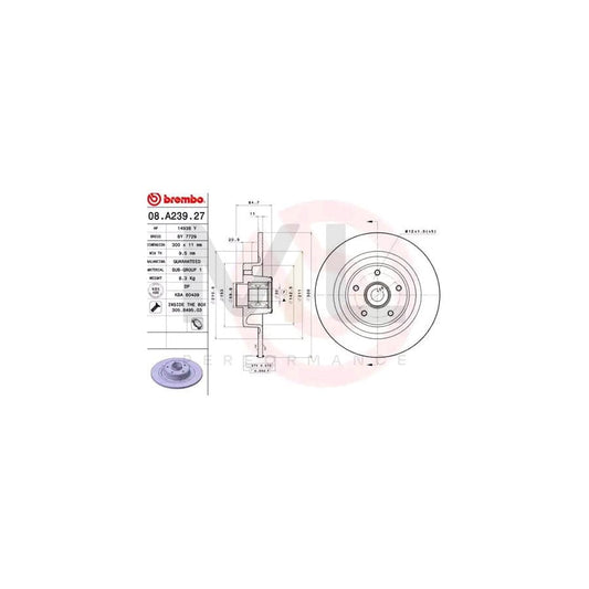BREMBO BEARING DISC LINE 08.A239.27 Brake Disc for RENAULT Vel Satis Solid, with ABS sensor ring, with wheel bearing set | ML Performance Car Parts